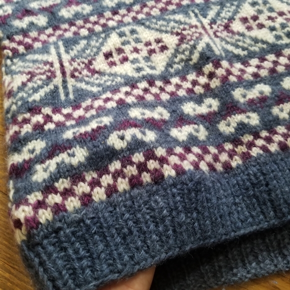 Nepal Hand Knit Wool Nordic Inspired Navy Diamond Motifs UNIQUE Sweater Rustic - Picture 5 of 13